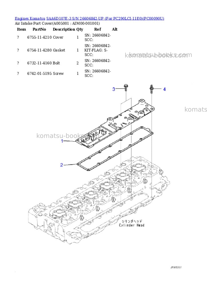 Komatsu SAA6D107E-3 S/N 26606842-UP (For PC290LCI-11E0) Parts catalog cover Page 4