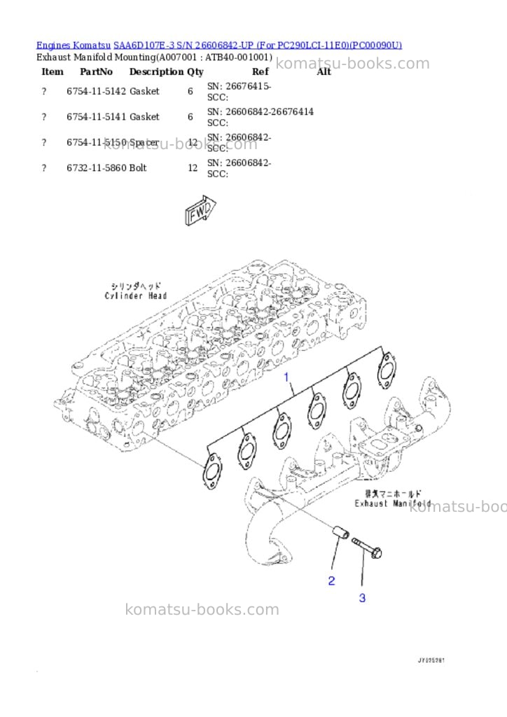 Komatsu SAA6D107E-3 S/N 26606842-UP (For PC290LCI-11E0) Parts catalog cover Page 6