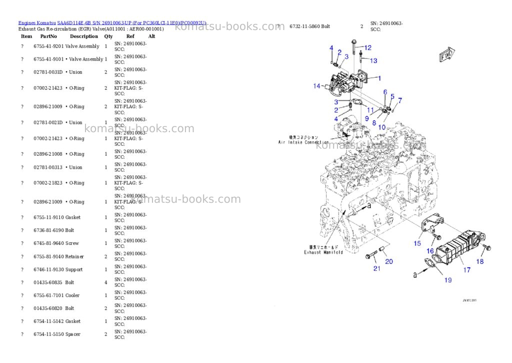Komatsu SAA6D114E-6B S/N 26910063-UP (For PC360LCI-11E0) Parts catalog cover Page 10