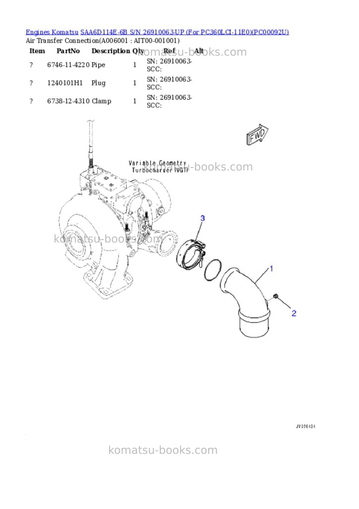 Komatsu SAA6D114E-6B S/N 26910063-UP (For PC360LCI-11E0) Parts catalog cover Page 5