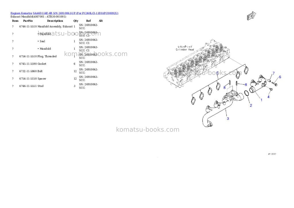 Komatsu SAA6D114E-6B S/N 26910063-UP (For PC360LCI-11E0) Parts catalog cover Page 6