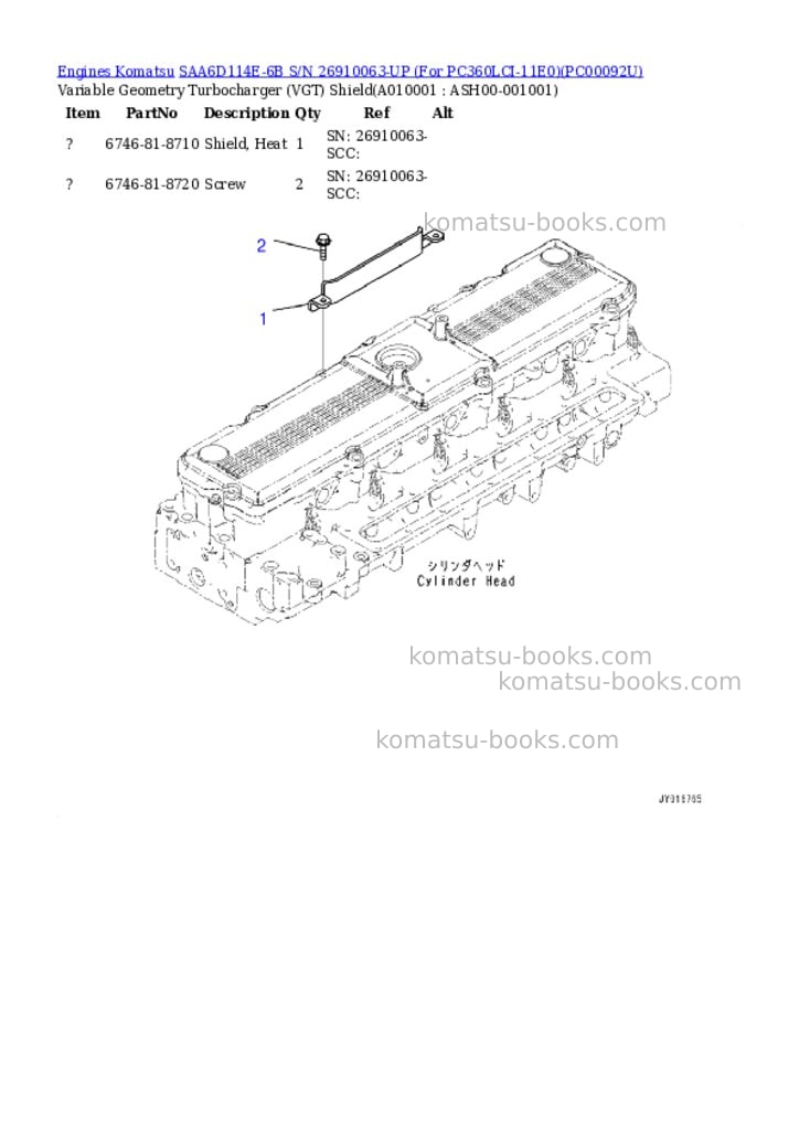 Komatsu SAA6D114E-6B S/N 26910063-UP (For PC360LCI-11E0) Parts catalog cover Page 9