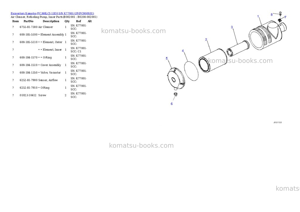 Komatsu PC360LCI-11E0 S/N K77001-UP Parts catalog cover Page 2 Komatsu PC360LCI-11E0 S/N K77001-UP Parts catalog cover Page 2
