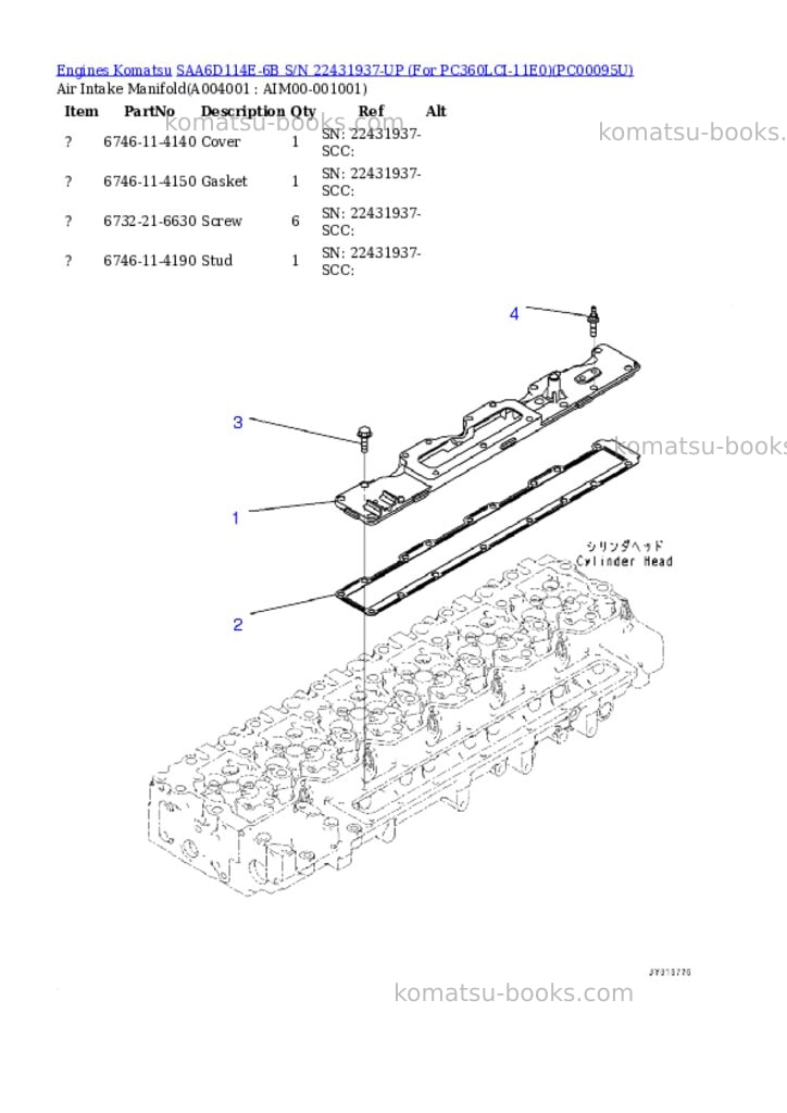 Komatsu SAA6D114E-6B S/N 22431937-UP (For PC360LCI-11E0) Parts catalog cover Page 3 Komatsu SAA6D114E-6B S/N 22431937-UP (For PC360LCI-11E0) Parts catalog cover Page 3