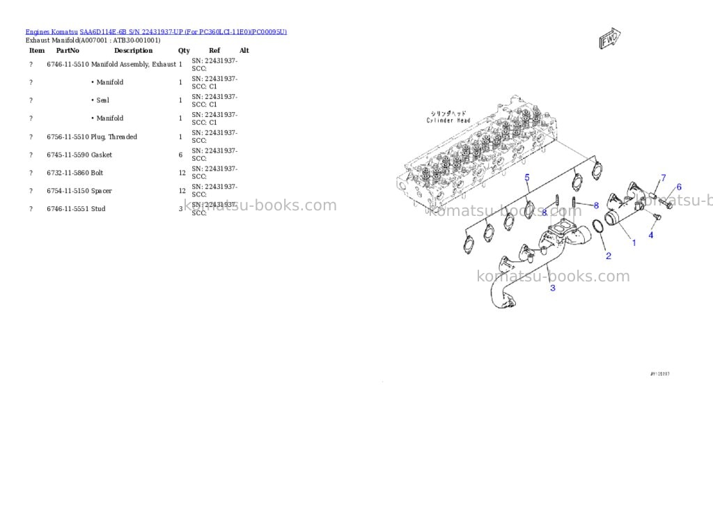 Komatsu SAA6D114E-6B S/N 22431937-UP (For PC360LCI-11E0) Parts catalog cover Page 6 Komatsu SAA6D114E-6B S/N 22431937-UP (For PC360LCI-11E0) Parts catalog cover Page 6