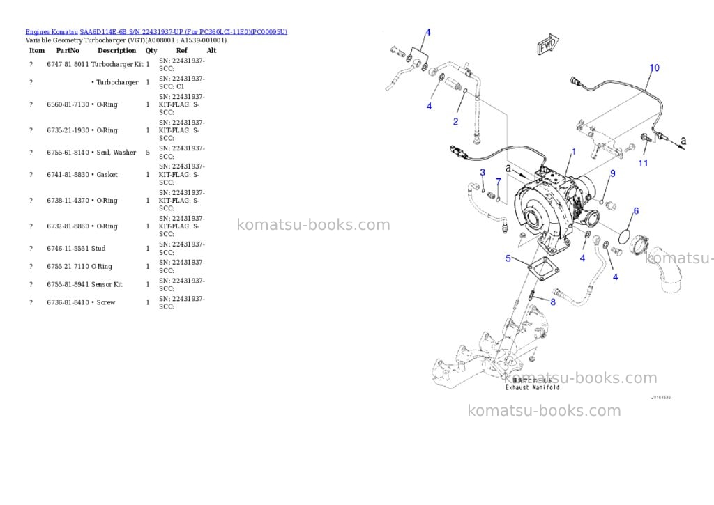 Komatsu SAA6D114E-6B S/N 22431937-UP (For PC360LCI-11E0) Parts catalog cover Page 7 Komatsu SAA6D114E-6B S/N 22431937-UP (For PC360LCI-11E0) Parts catalog cover Page 7