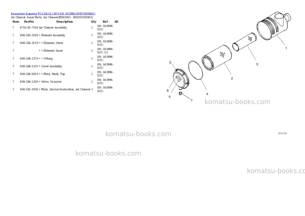 Komatsu PC210LCI-11E0 S/N 503996-UP Parts catalog cover Komatsu PC210LCI-11E0 S/N 503996-UP Parts catalog cover