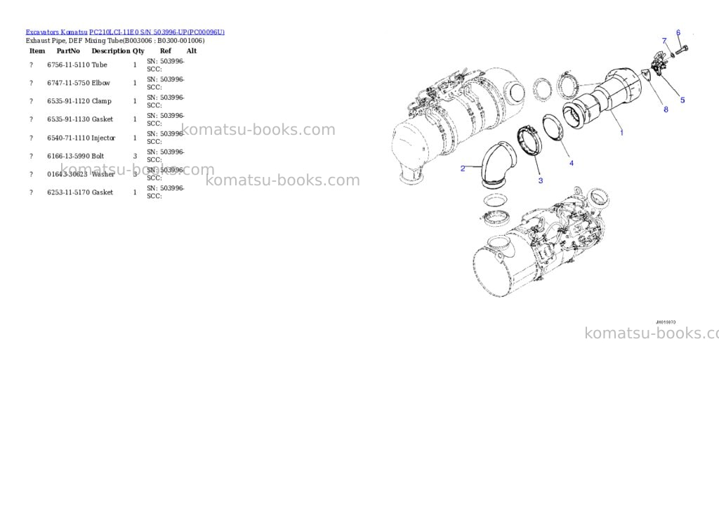 Komatsu PC210LCI-11E0 S/N 503996-UP Parts catalog cover Page 10 Komatsu PC210LCI-11E0 S/N 503996-UP Parts catalog cover Page 10