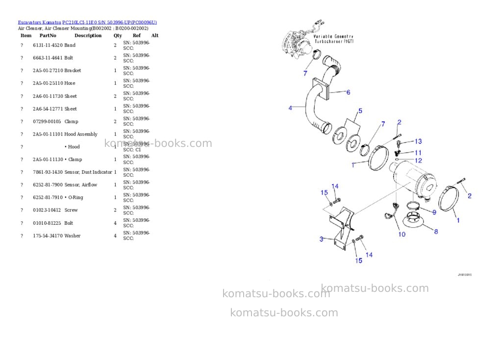 Komatsu PC210LCI-11E0 S/N 503996-UP Parts catalog cover Page 2 Komatsu PC210LCI-11E0 S/N 503996-UP Parts catalog cover Page 2