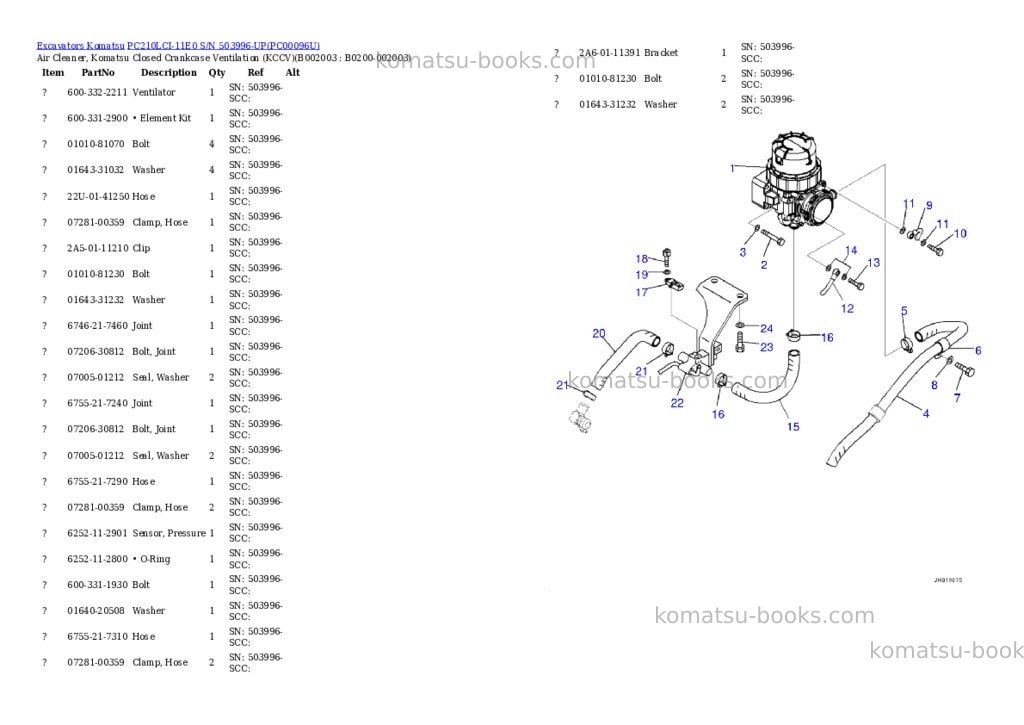 Komatsu PC210LCI-11E0 S/N 503996-UP Parts catalog cover Page 3 Komatsu PC210LCI-11E0 S/N 503996-UP Parts catalog cover Page 3