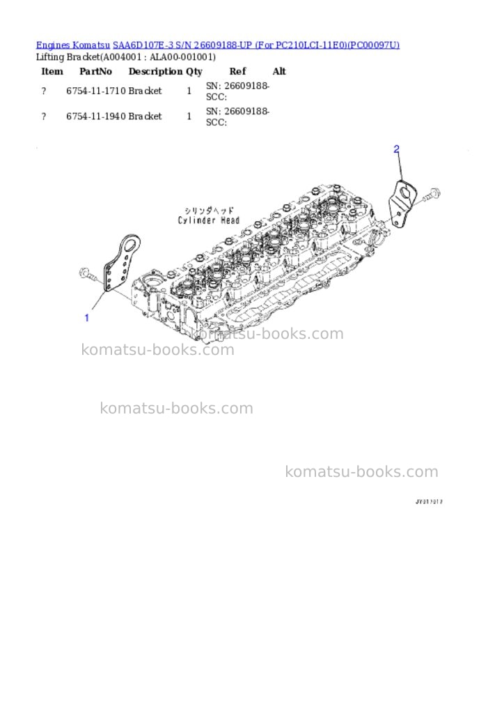 Komatsu SAA6D107E-3 S/N 26609188-UP (For PC210LCI-11E0) Parts catalog cover Page 3