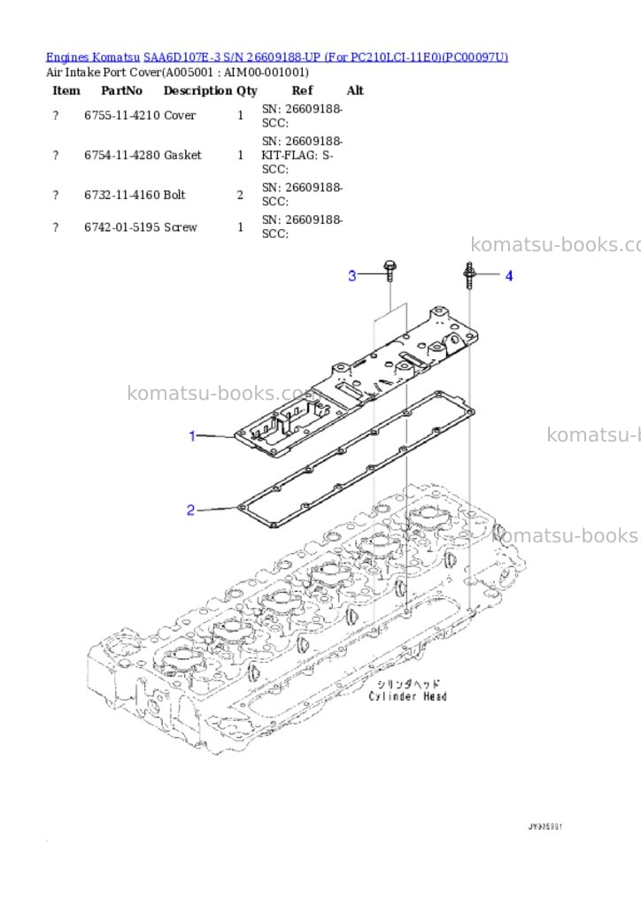 Komatsu SAA6D107E-3 S/N 26609188-UP (For PC210LCI-11E0) Parts catalog cover Page 4