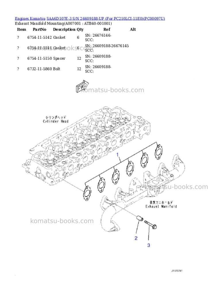 Komatsu SAA6D107E-3 S/N 26609188-UP (For PC210LCI-11E0) Parts catalog cover Page 6