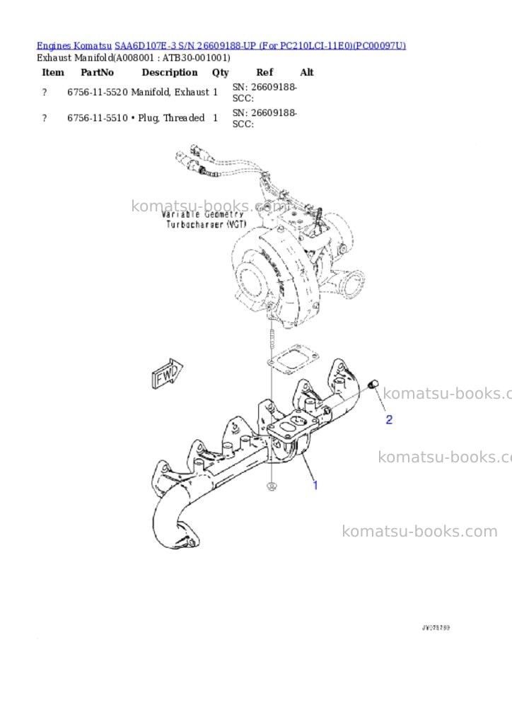 Komatsu SAA6D107E-3 S/N 26609188-UP (For PC210LCI-11E0) Parts catalog cover Page 7