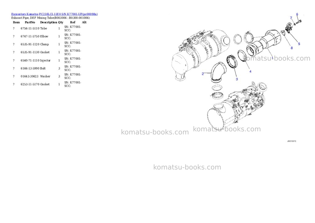 Komatsu PC210LCI-11E0 S/N K77001-UP Parts catalog cover Page 10