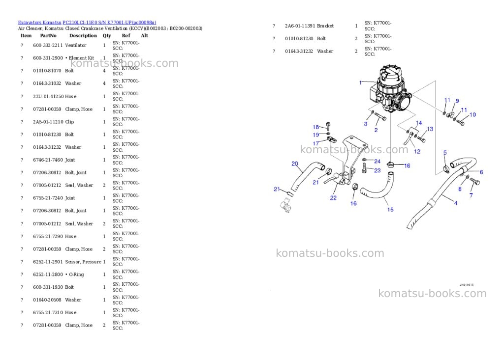Komatsu PC210LCI-11E0 S/N K77001-UP Parts catalog cover Page 3
