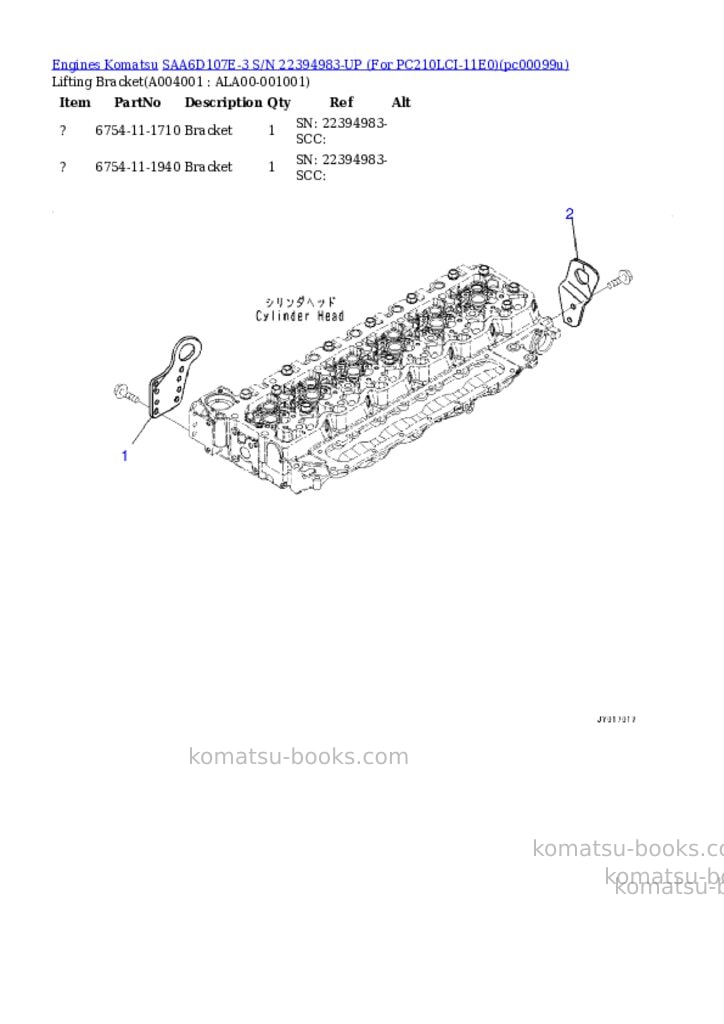 Komatsu SAA6D107E-3 S/N 22394983-UP (For PC210LCI-11E0) Parts catalog cover Page 3