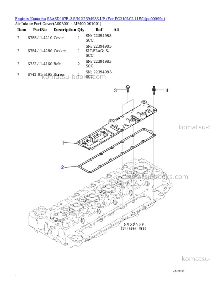 Komatsu SAA6D107E-3 S/N 22394983-UP (For PC210LCI-11E0) Parts catalog cover Page 4
