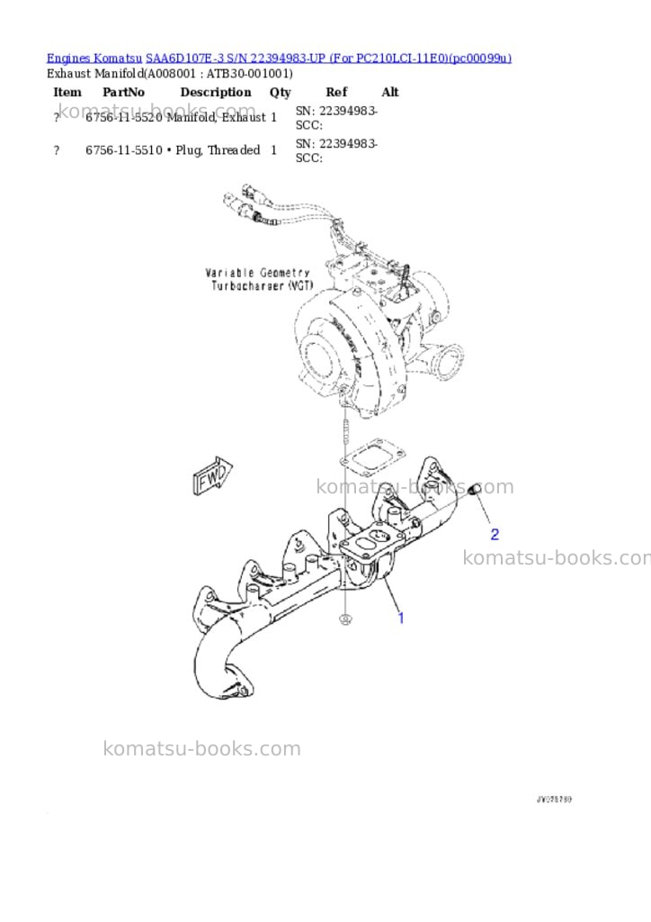 Komatsu SAA6D107E-3 S/N 22394983-UP (For PC210LCI-11E0) Parts catalog cover Page 7