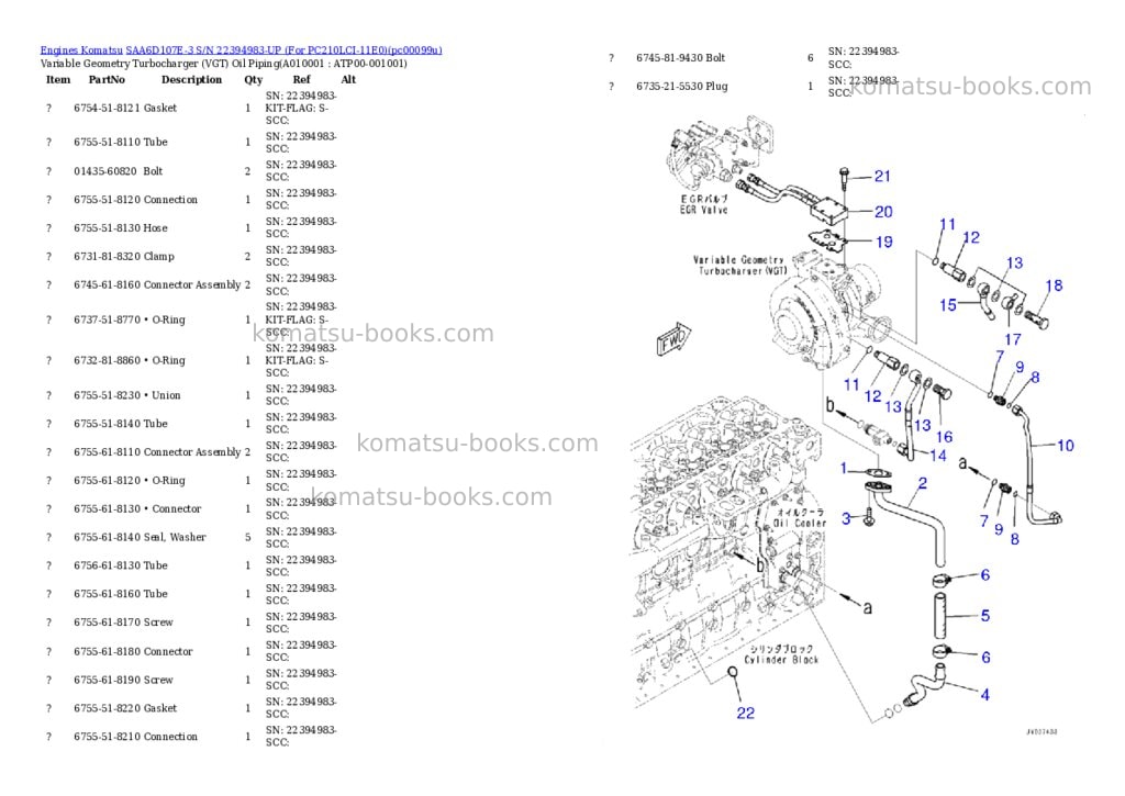 Komatsu SAA6D107E-3 S/N 22394983-UP (For PC210LCI-11E0) Parts catalog cover Page 9