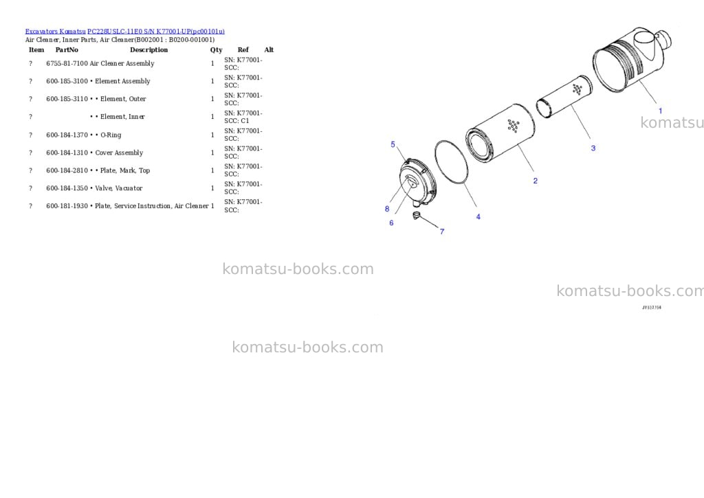 Komatsu PC228USLC-11E0 S/N K77001-UP Parts catalog cover Komatsu PC228USLC-11E0 S/N K77001-UP Parts catalog cover