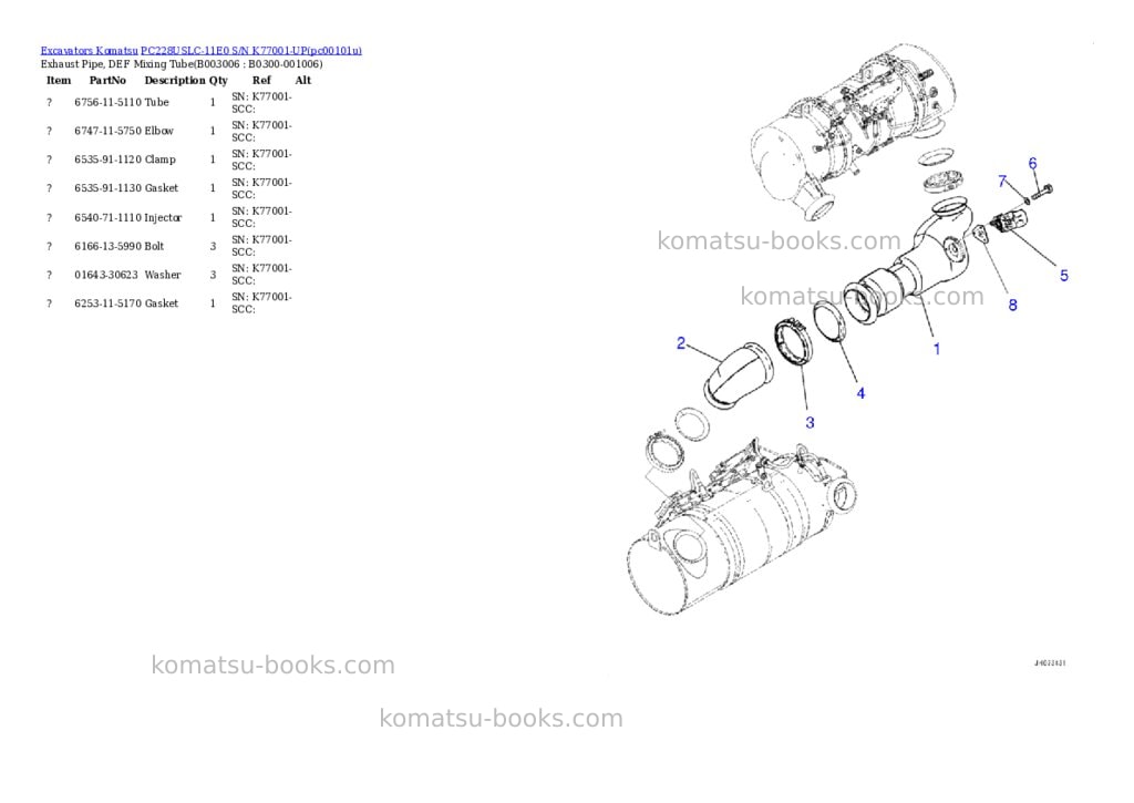 Komatsu PC228USLC-11E0 S/N K77001-UP Parts catalog cover Page 10 Komatsu PC228USLC-11E0 S/N K77001-UP Parts catalog cover Page 10