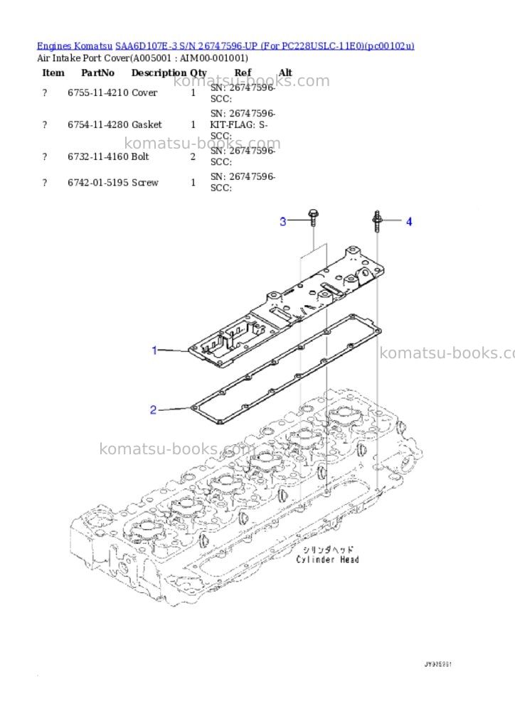 Komatsu SAA6D107E-3 S/N 26747596-UP (For PC228USLC-11E0) Parts catalog cover Page 4