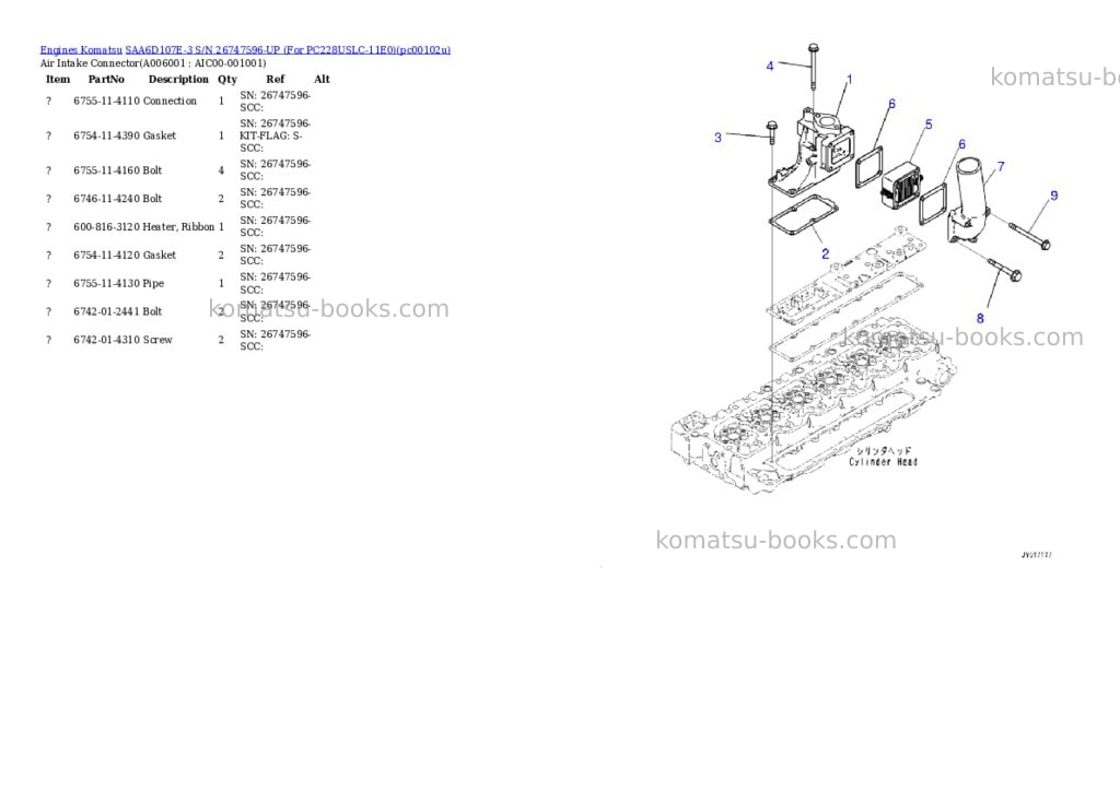 Komatsu SAA6D107E-3 S/N 26747596-UP (For PC228USLC-11E0) Parts catalog cover Page 5