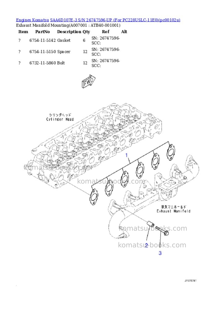 Komatsu SAA6D107E-3 S/N 26747596-UP (For PC228USLC-11E0) Parts catalog cover Page 6