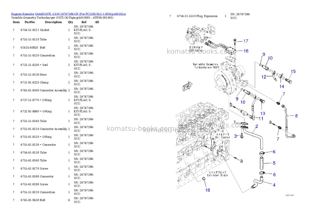 Komatsu SAA6D107E-3 S/N 26747596-UP (For PC228USLC-11E0) Parts catalog cover Page 9