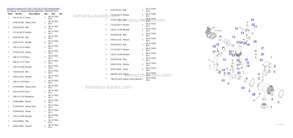 Komatsu PC170LC-11E0 S/N K77001-UP Parts catalog cover Page 2 Komatsu PC170LC-11E0 S/N K77001-UP Parts catalog cover Page 2