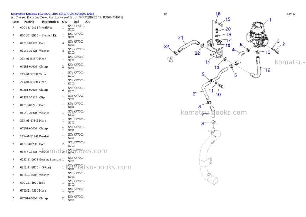 Komatsu PC170LC-11E0 S/N K77001-UP Parts catalog cover Page 3 Komatsu PC170LC-11E0 S/N K77001-UP Parts catalog cover Page 3