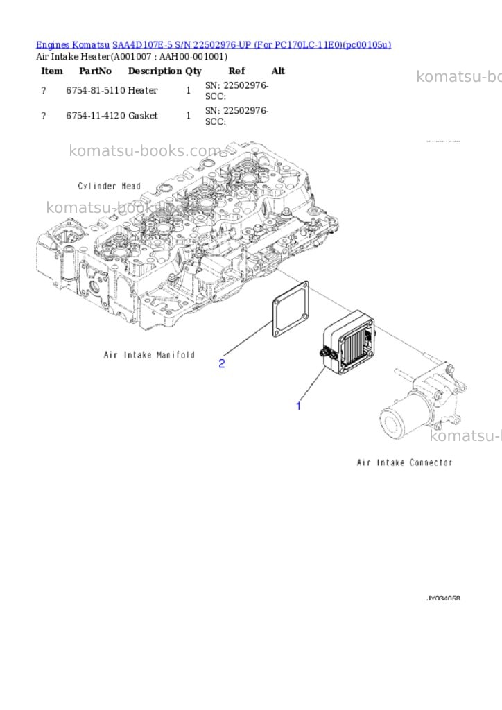 Komatsu SAA4D107E-5 S/N 22502976-UP (For PC170LC-11E0) Parts catalog cover Page 6 Komatsu SAA4D107E-5 S/N 22502976-UP (For PC170LC-11E0) Parts catalog cover Page 6