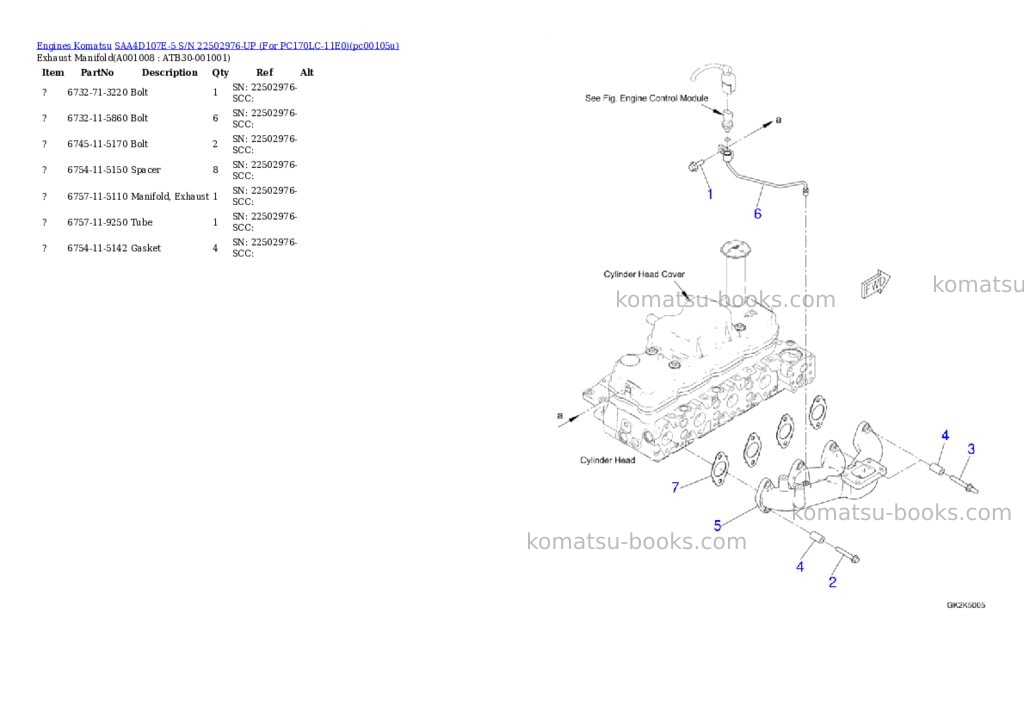 Komatsu SAA4D107E-5 S/N 22502976-UP (For PC170LC-11E0) Parts catalog cover Page 7 Komatsu SAA4D107E-5 S/N 22502976-UP (For PC170LC-11E0) Parts catalog cover Page 7