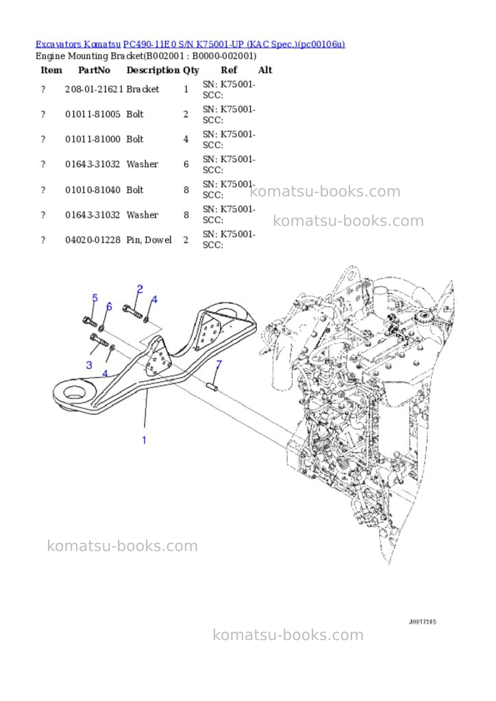 Komatsu PC490-11E0 S/N K75001-UP (KAC Spec.) Parts catalog cover Komatsu PC490-11E0 S/N K75001-UP (KAC Spec.) Parts catalog cover