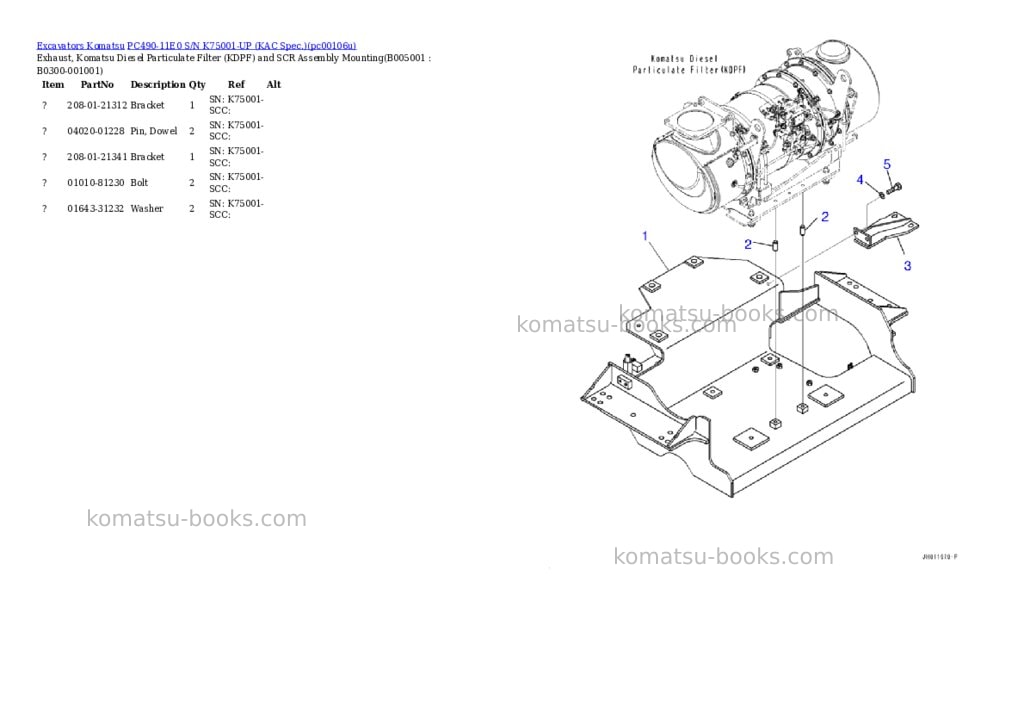 Komatsu PC490-11E0 S/N K75001-UP (KAC Spec.) Parts catalog cover Page 5 Komatsu PC490-11E0 S/N K75001-UP (KAC Spec.) Parts catalog cover Page 5