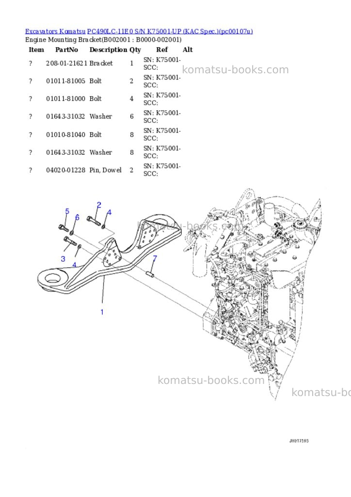 Komatsu PC490LC-11E0 S/N K75001-UP (KAC Spec.) Parts catalog cover Komatsu PC490LC-11E0 S/N K75001-UP (KAC Spec.) Parts catalog cover