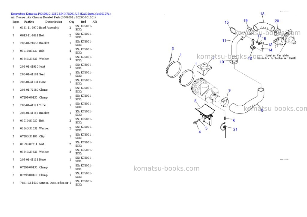 Komatsu PC490LC-11E0 S/N K75001-UP (KAC Spec.) Parts catalog cover Page 3 Komatsu PC490LC-11E0 S/N K75001-UP (KAC Spec.) Parts catalog cover Page 3