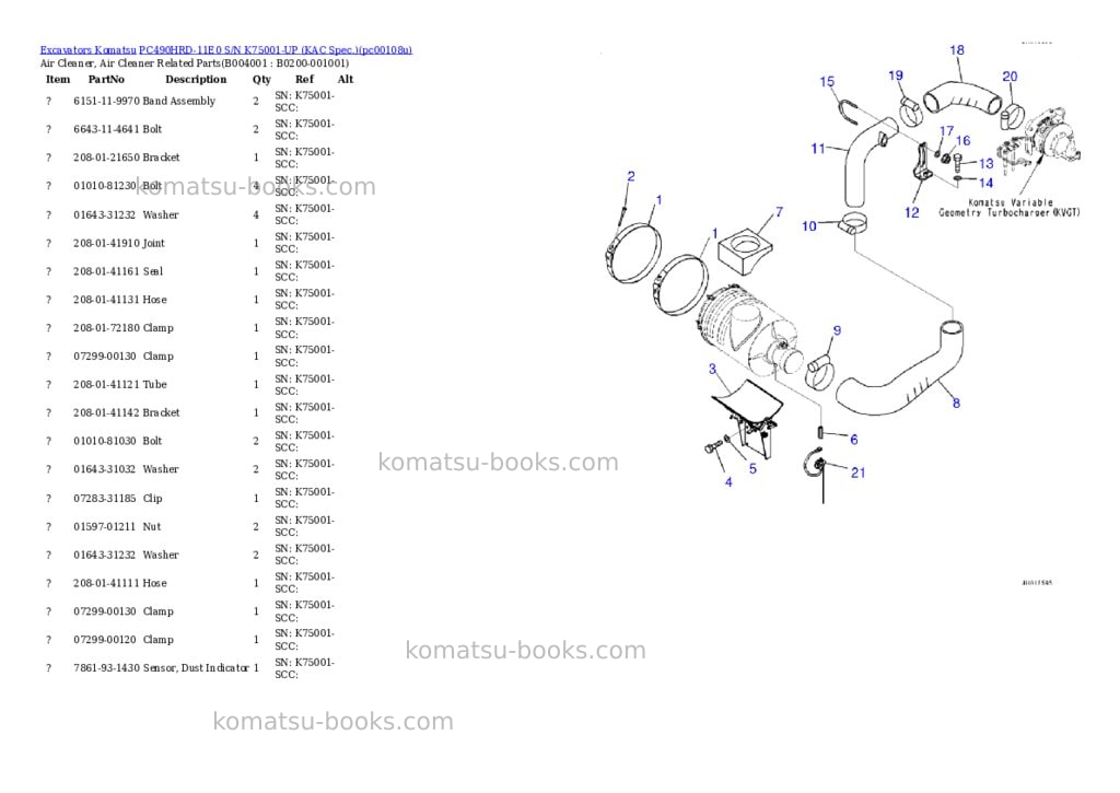 Komatsu PC490HRD-11E0 S/N K75001-UP (KAC Spec.) Parts catalog cover Page 3 Komatsu PC490HRD-11E0 S/N K75001-UP (KAC Spec.) Parts catalog cover Page 3