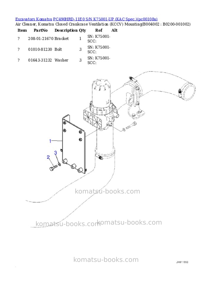 Komatsu PC490HRD-11E0 S/N K75001-UP (KAC Spec.) Parts catalog cover Page 4 Komatsu PC490HRD-11E0 S/N K75001-UP (KAC Spec.) Parts catalog cover Page 4
