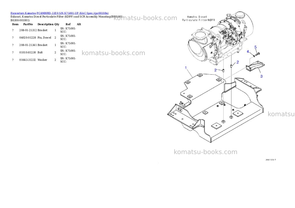Komatsu PC490HRD-11E0 S/N K75001-UP (KAC Spec.) Parts catalog cover Page 5 Komatsu PC490HRD-11E0 S/N K75001-UP (KAC Spec.) Parts catalog cover Page 5