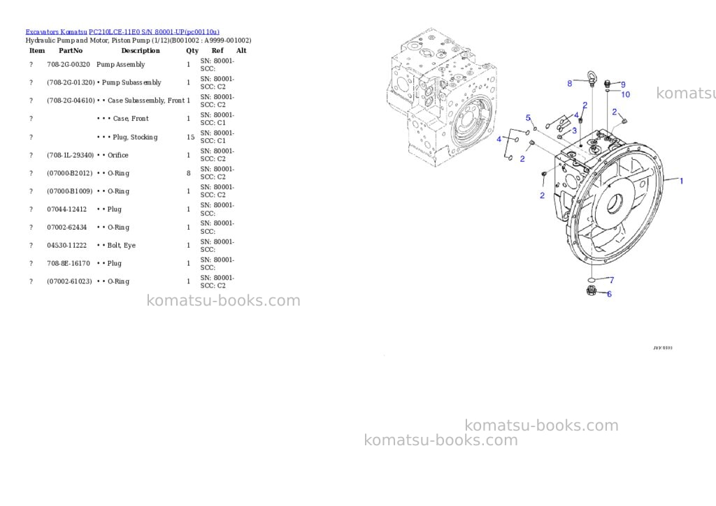 Komatsu PC210LCE-11E0 S/N 80001-UP Parts catalog cover Komatsu PC210LCE-11E0 S/N 80001-UP Parts catalog cover