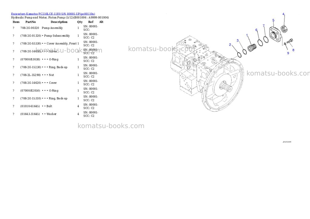 Komatsu PC210LCE-11E0 S/N 80001-UP Parts catalog cover Page 5 Komatsu PC210LCE-11E0 S/N 80001-UP Parts catalog cover Page 5