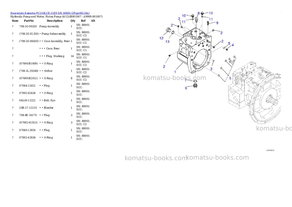 Komatsu PC210LCE-11E0 S/N 80001-UP Parts catalog cover Page 6 Komatsu PC210LCE-11E0 S/N 80001-UP Parts catalog cover Page 6