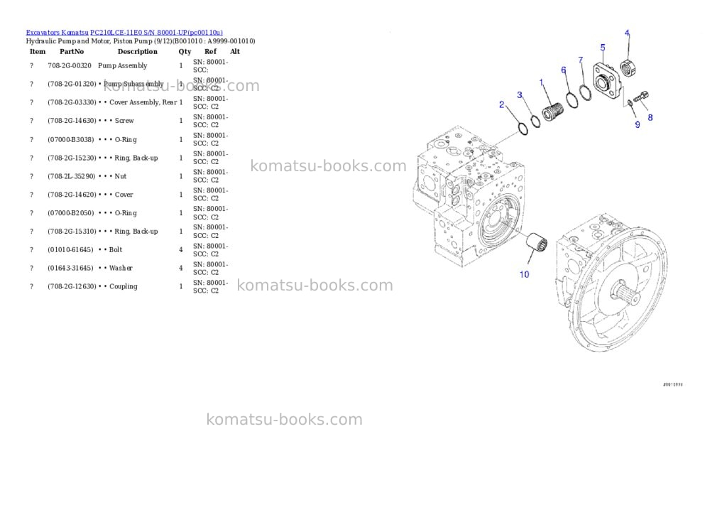 Komatsu PC210LCE-11E0 S/N 80001-UP Parts catalog cover Page 9 Komatsu PC210LCE-11E0 S/N 80001-UP Parts catalog cover Page 9