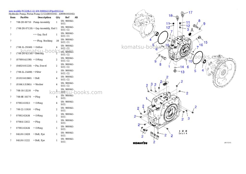 Komatsu PC220LC-12 S/N 900043-UP Parts catalog cover Page 2 Komatsu PC220LC-12 S/N 900043-UP Parts catalog cover Page 2