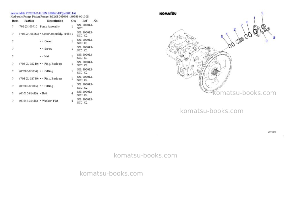 Komatsu PC220LC-12 S/N 900043-UP Parts catalog cover Page 5 Komatsu PC220LC-12 S/N 900043-UP Parts catalog cover Page 5