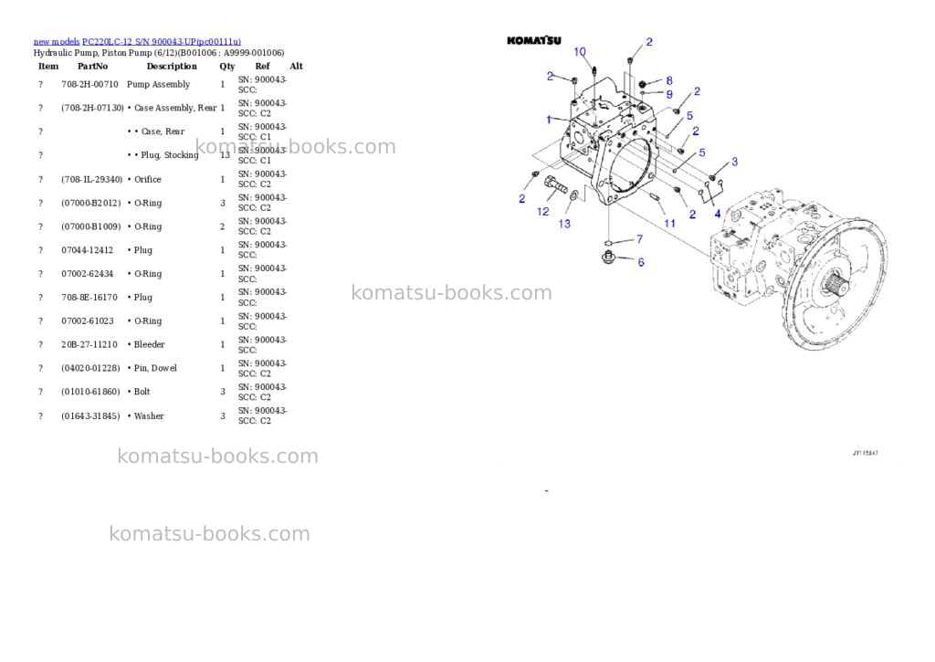Komatsu PC220LC-12 S/N 900043-UP Parts catalog cover Page 6 Komatsu PC220LC-12 S/N 900043-UP Parts catalog cover Page 6