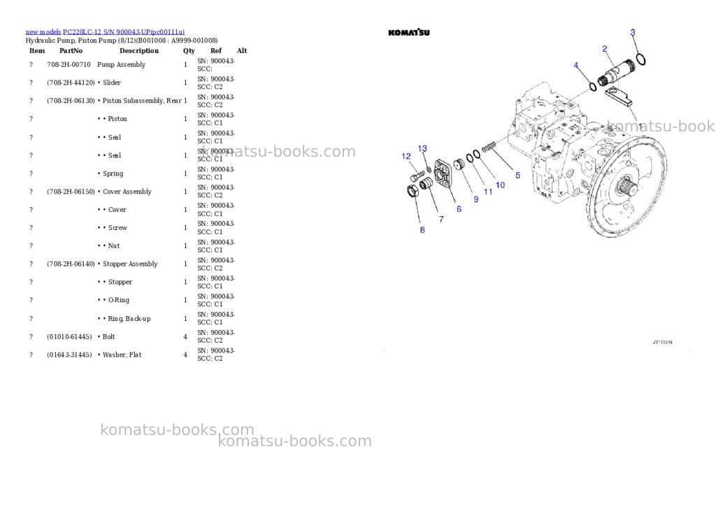 Komatsu PC220LC-12 S/N 900043-UP Parts catalog cover Page 8 Komatsu PC220LC-12 S/N 900043-UP Parts catalog cover Page 8