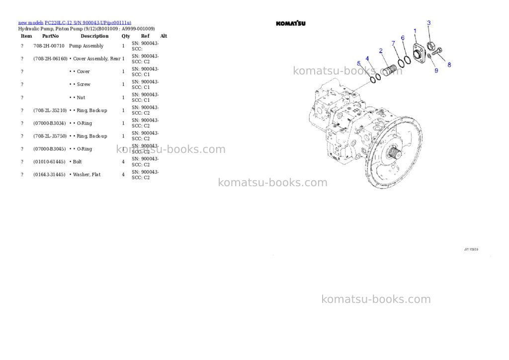 Komatsu PC220LC-12 S/N 900043-UP Parts catalog cover Page 9 Komatsu PC220LC-12 S/N 900043-UP Parts catalog cover Page 9